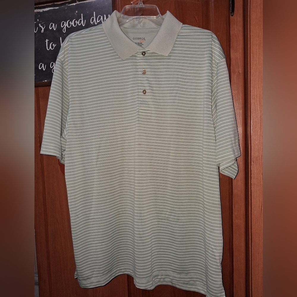 George Golf Men's Light Green Striped Polo In A Size XL. Pre-loved